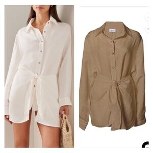 Anemos The L.A. Linen-Blend Mini Wrap Shirt Dress In Sandstone XS